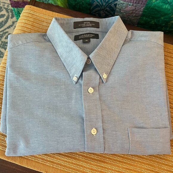 Cotton Blend Short Sleeve Chambray Button Down Shirt // Croft & Barrow Men's 18 - Picture 5 of 7